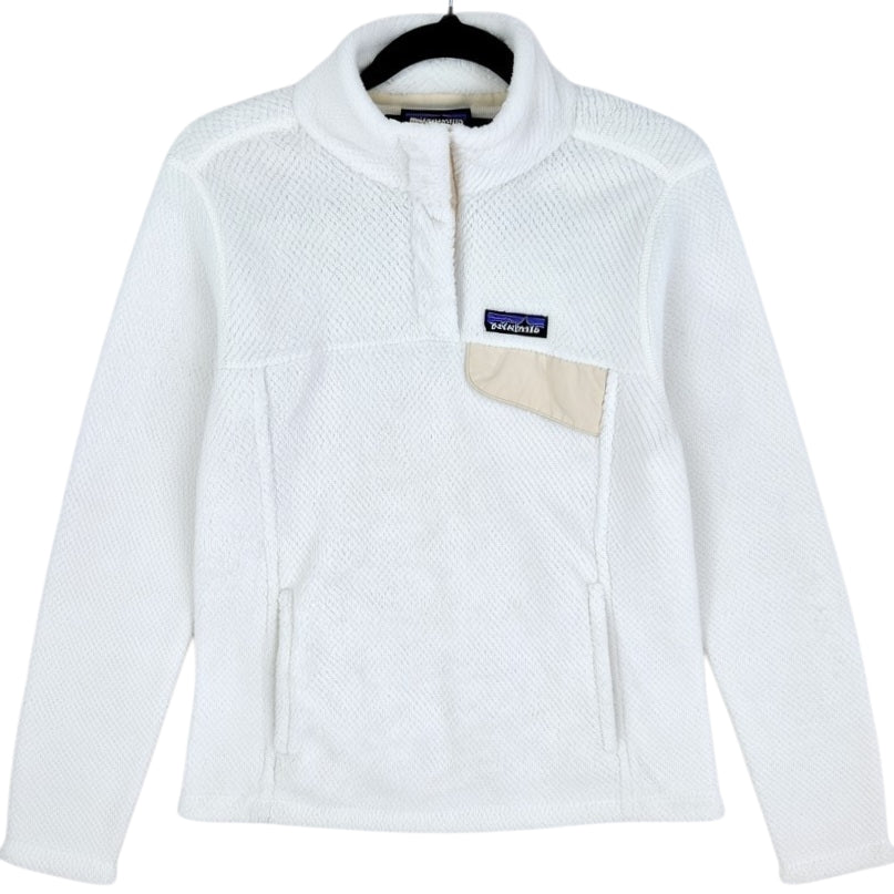 Patagonia Womens White Quarter Button Fleece Jumper Size S