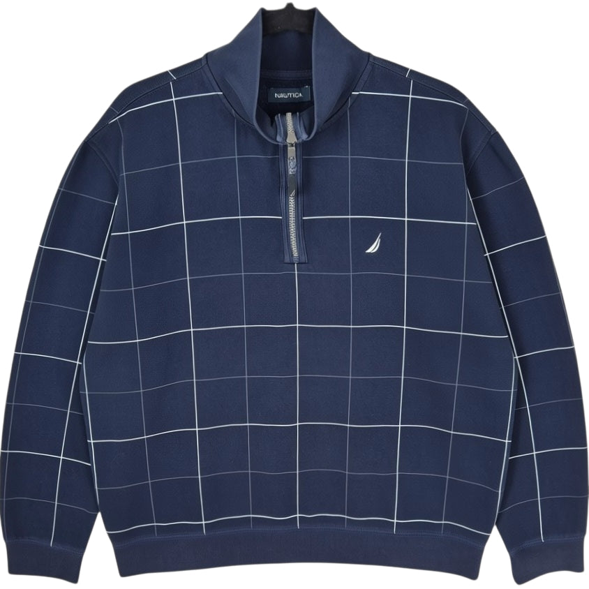 Nautica Dark Blue Checkered Quarter Zip Sweater Size XL