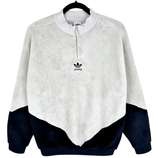 Adidas Womens Cream Brown & Black Quarter Zip Fleece Jumper Size S