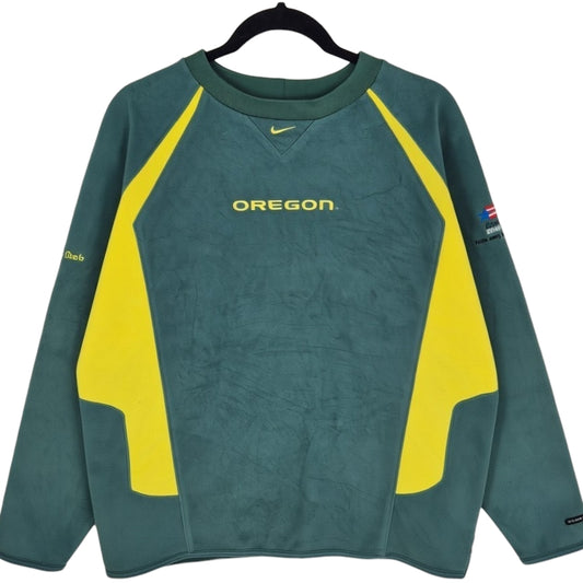 Vintage Nike 2005 Oregon Ducks Green & Yellow Fleece Sweater Size M