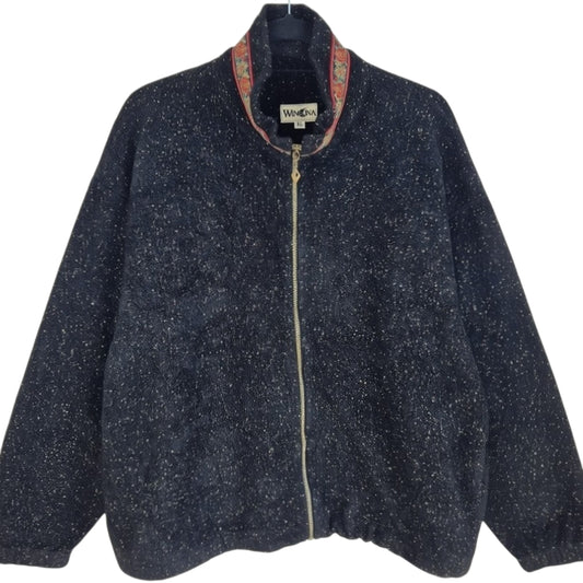 Vintage Winona 90's Black Fleece Zip Jumper Size XL