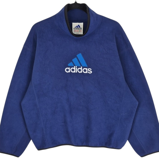 Vintage Adidas 90's Dark Blue Embroidered Fleece Jumper Size L