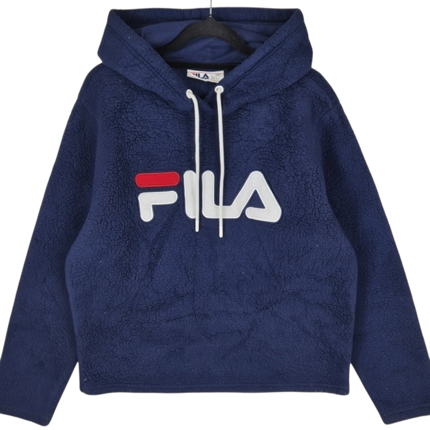 FILA Dark Blue Embroidered Fleece Hoodie Size L
