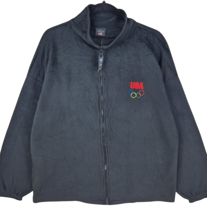 Vintage USA Olympics 80's Black Fleece Zip Jumper Size XL