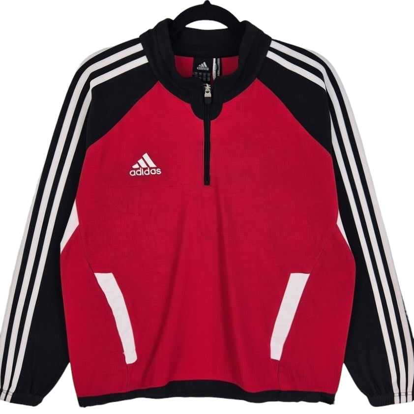 Vintage Adidas 2000's Red & Black Quarter Zip Light Fleece JUmper Size L