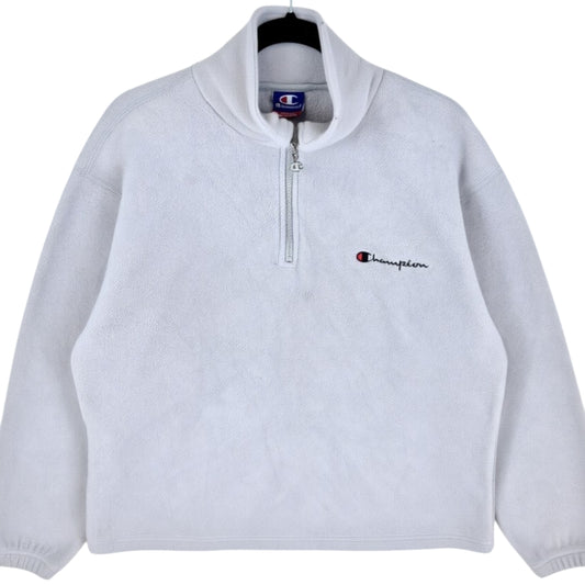 Vintage Champion Womens Light Grey Quarter Zip Fleece Jumper Size XL