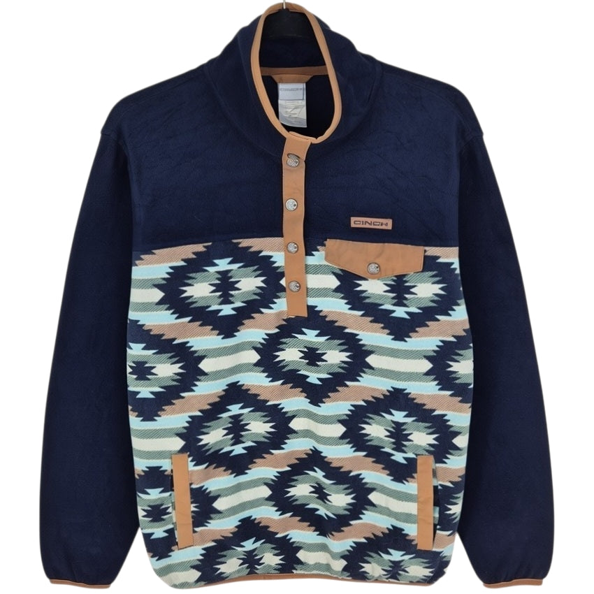 Cinch Dark Blue Half Button Fleece Jumper Size M